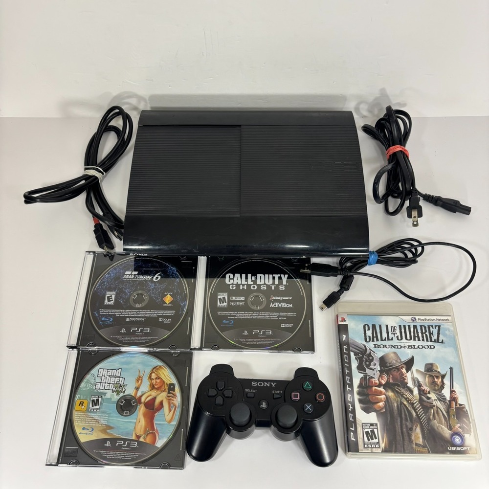 Sony PS3 Super Slim 500GB Console CECH-4001C + 4 Games 1 Controller - TESTED